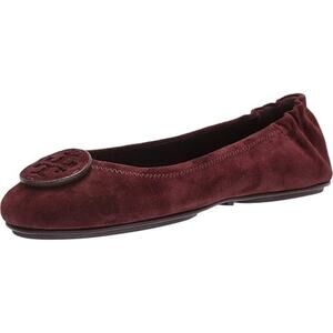 Tory Burch Minnie Travel Flats Size 5.5 Black Cherry Burgundy Leather Ballet